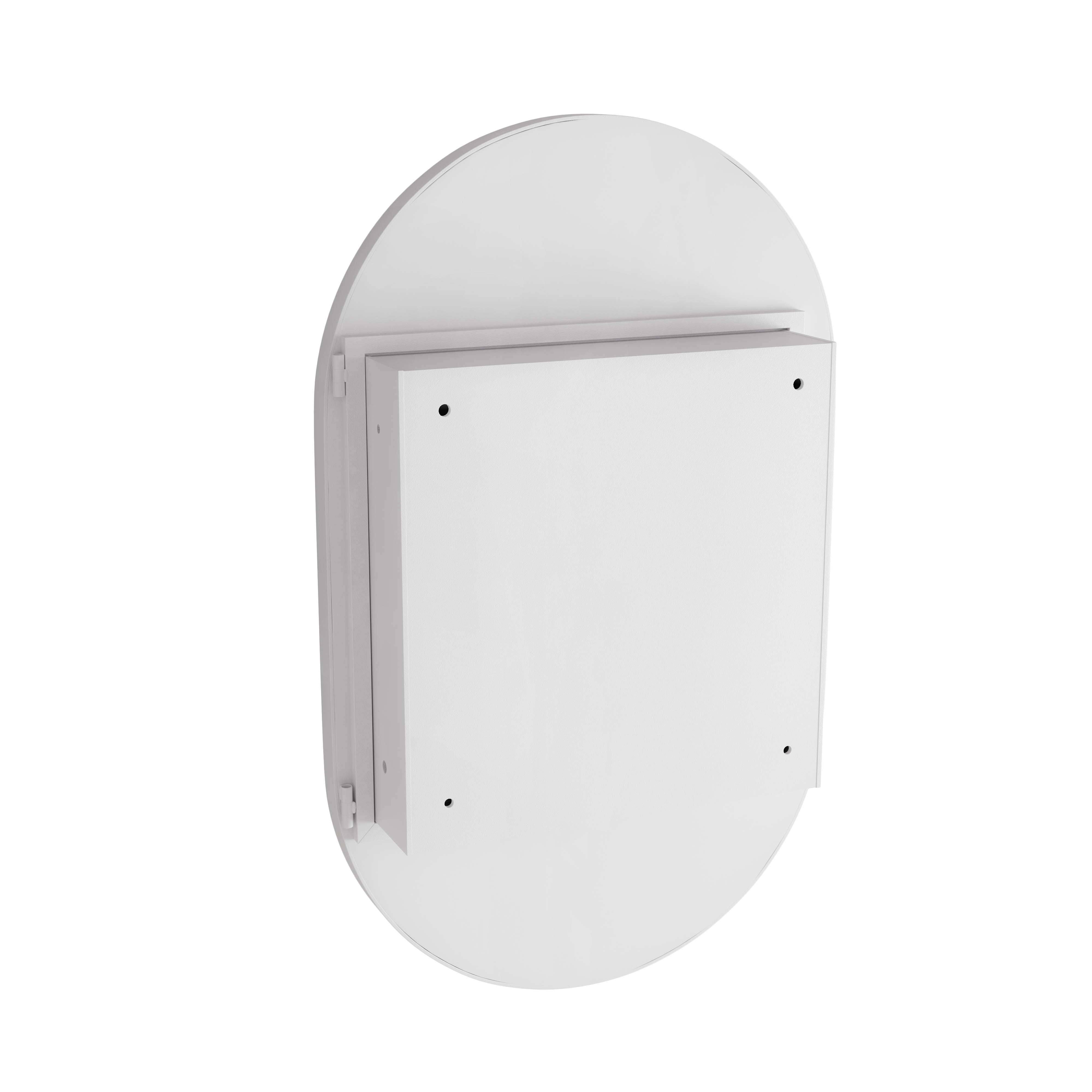 Armoire Miroir Ovale avec Cadre Métallique, Étagères Ajustables, Installation Murale ou Encastrée, Finition Blanc pour Salle de Bain - 8