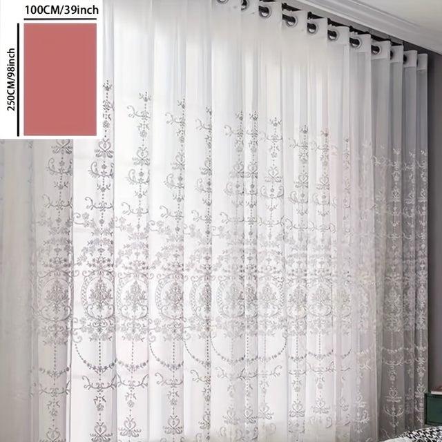 Lot de 2 rideaux en tulle brodé blanc, semi-transparents avec œillets, adaptés au salon et à la chambre (100 mm de large et 250 mm de haut)