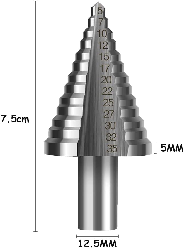 Foret Étagé Fraise Conique à Double Fente (5mm-35mm) avec Revêtement Titane, Solide, Parfait Pour Visseuse Percage sur Acier Bois - 4
