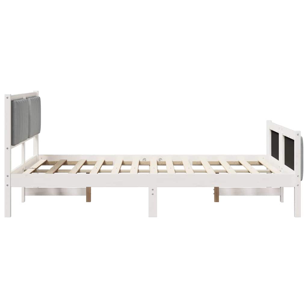 Cadre de lit avec tête de lit blanc et gris clair pour la chambre, 135 × 190 cm - 6