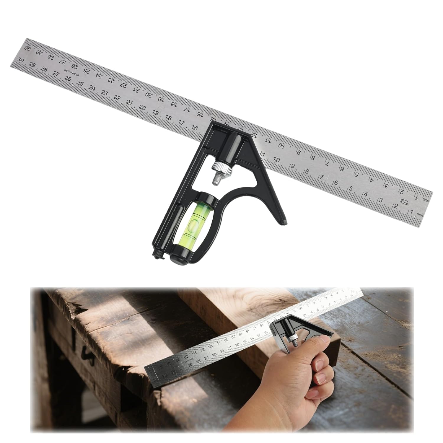 WORKPRO Equerre Menuisier 180 mm et Règle d'Angle de Combinaison 150mm WORKPRO Equerre Menuisier 180 mm et Règle d'Angle de Combinaison 150mm