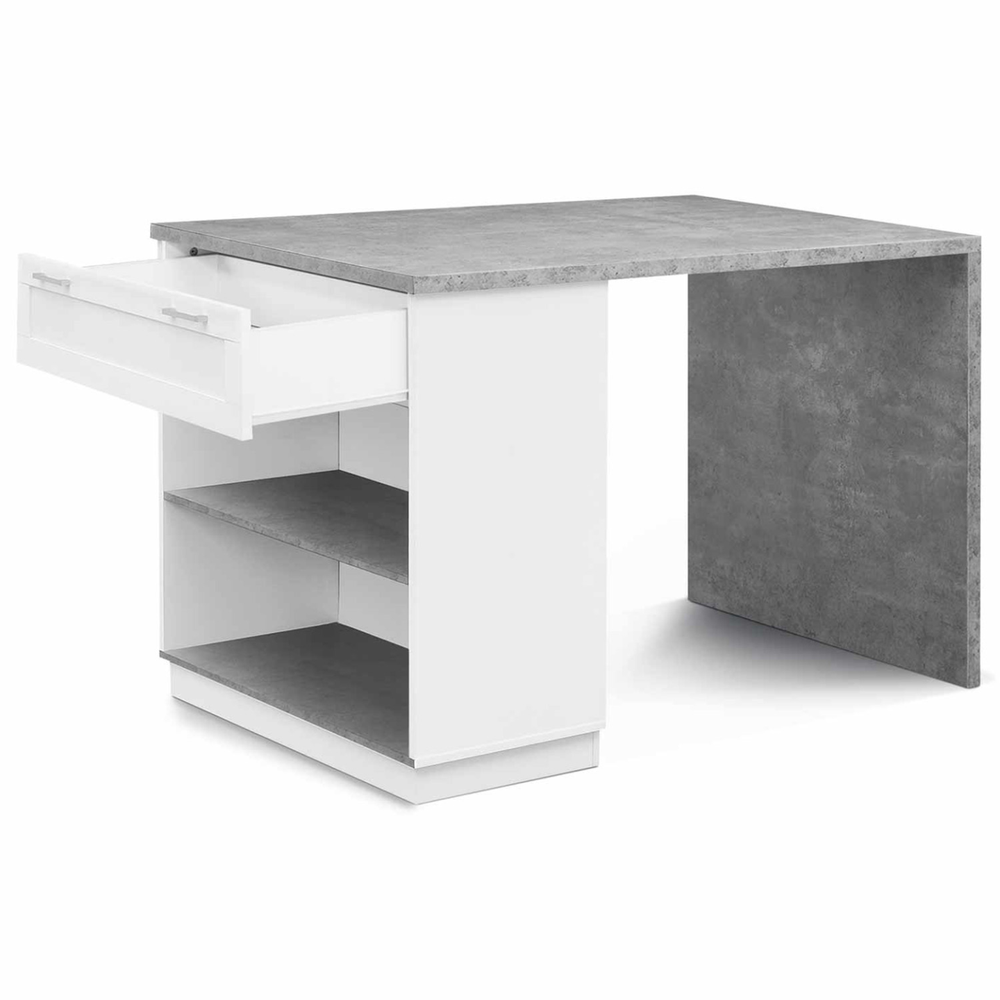 Ilot central mange debout 4 personnes VITO 130 cm blanc et plateau effet béton - 4