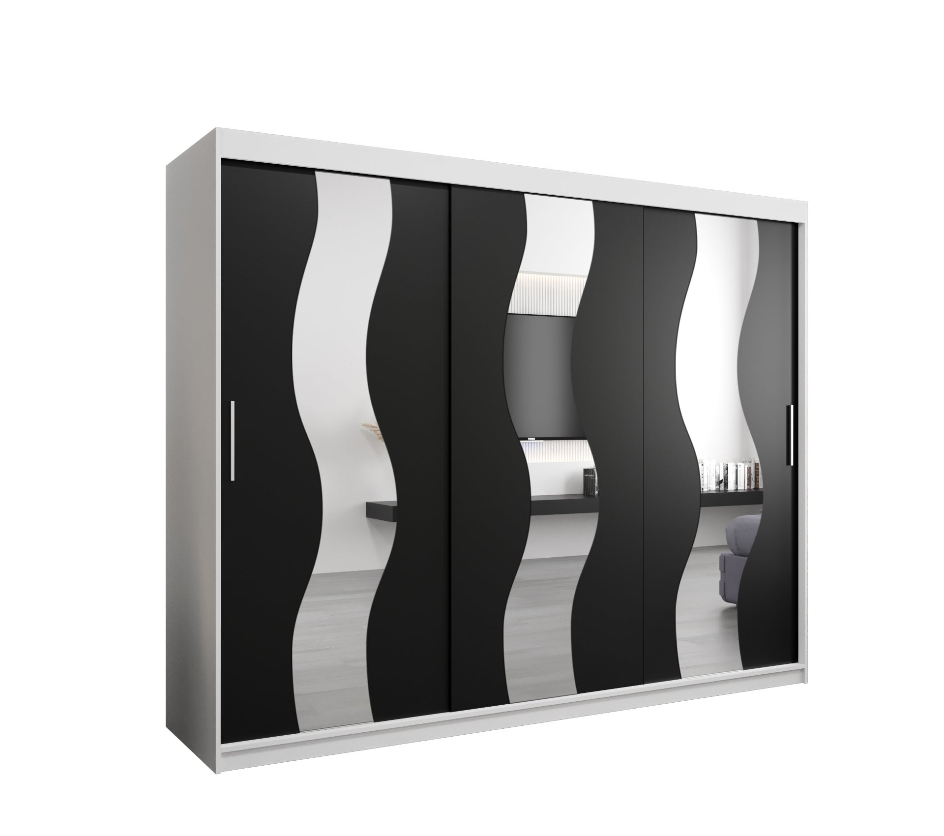 Szafa przesuwna garderoba SEWILLA 250 x 62 x 200 cm Biały + Czarny - Abiks Meble
