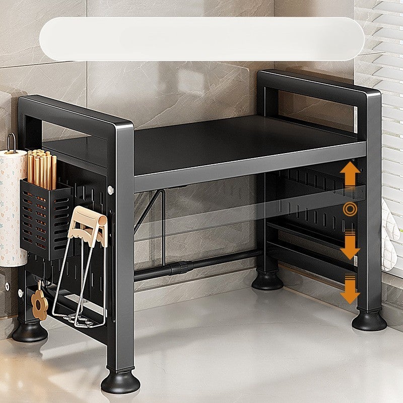 Support micro-ondes multifonction cuisine 53 cm gris foncé avec double étagère et 6 crochets - 4