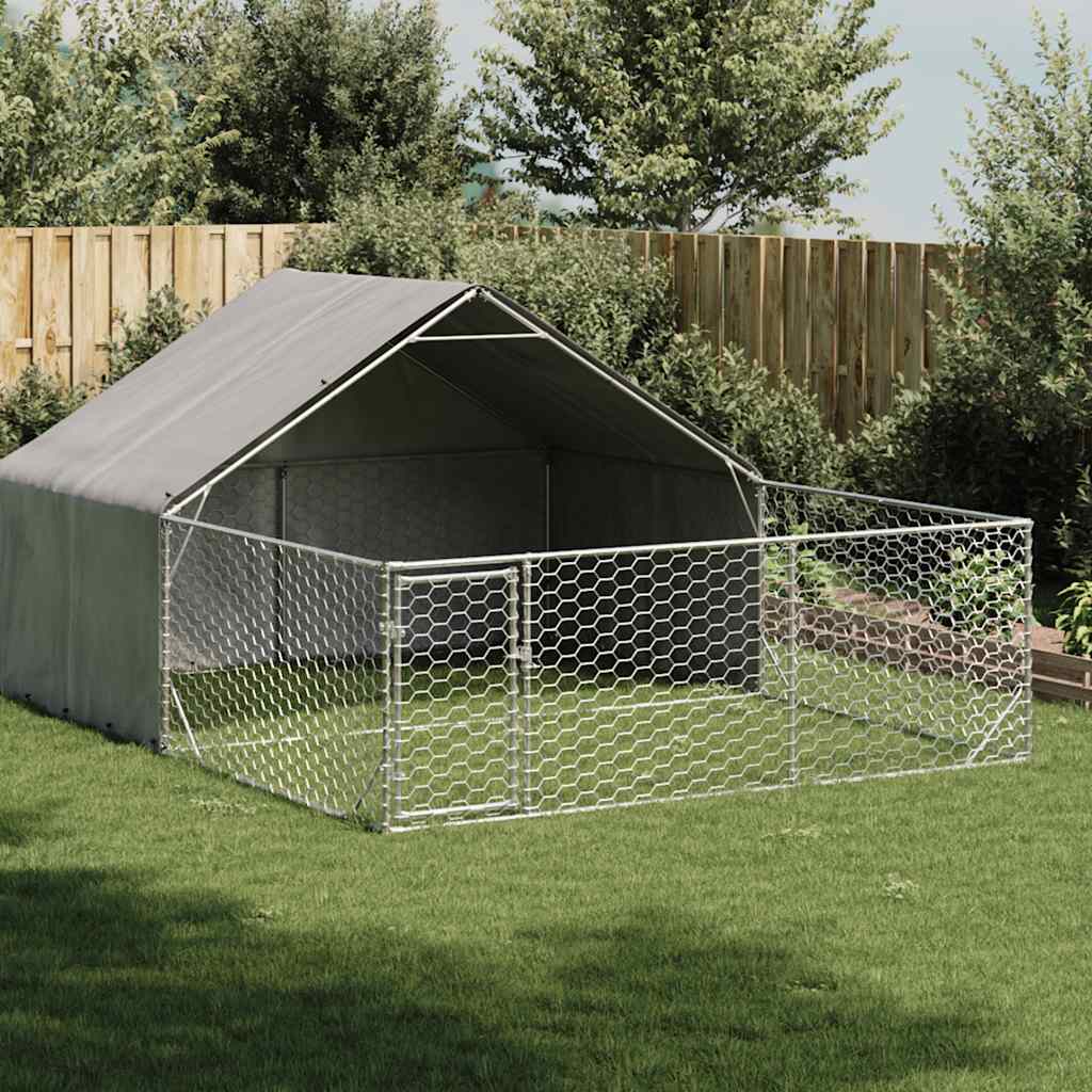 Zewnętrzna buda dla psa z wybiegiem 4x3x1,9 m Stal ocynkowana vidaXL