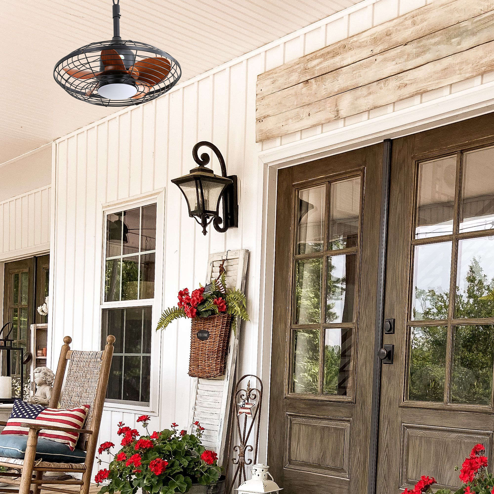 Ventilateur De Plafond Extérieur Avec Lumière LED - 36W, IP65 étanche, 6 Vitesses, Dimmable, Télécommande, Minuterie, Pour Terrasse, Gazebo