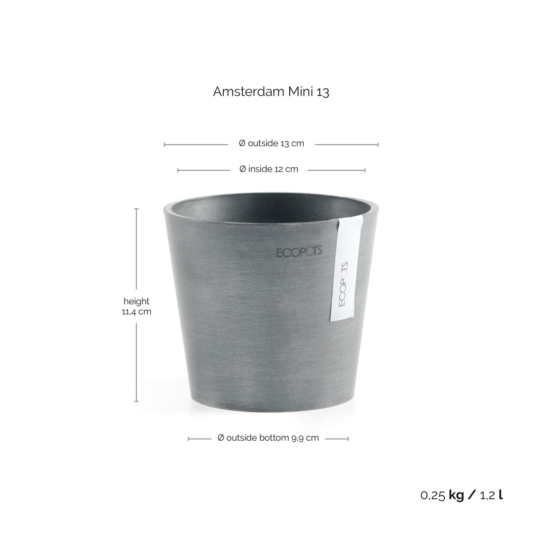 Ecopots Rotterdam 30 Vaso da fiori - L 29,5 cm x P 29,5 cm x A 26,4 cm - Grigio - Per interni ed esterni - 3