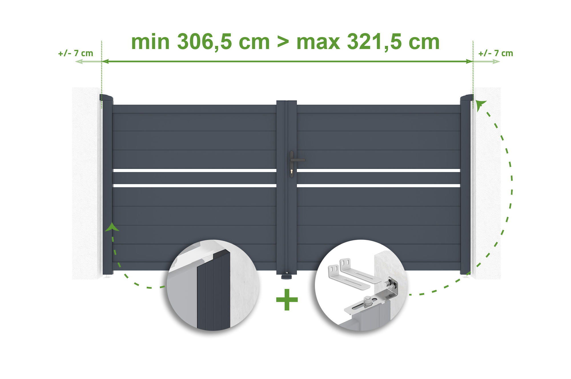 Brama skrzydłowa regulowana szerokość 3m CIMONE H.140cm szara aluminiowa