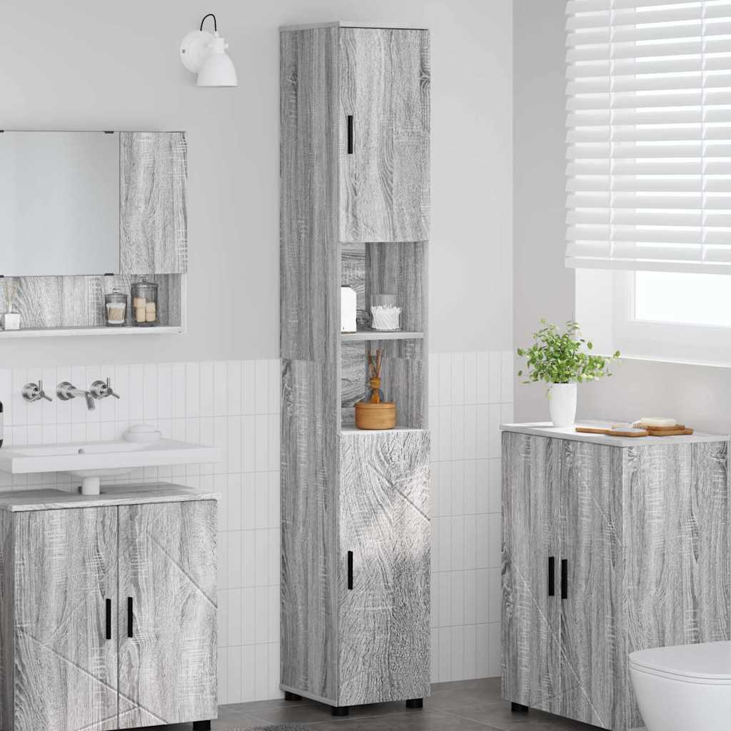 Vidaxl Mueble De Baño Alto Con Puerta Sonoma 30 X 35 X 192 Cm Gris , Leroy Merlin