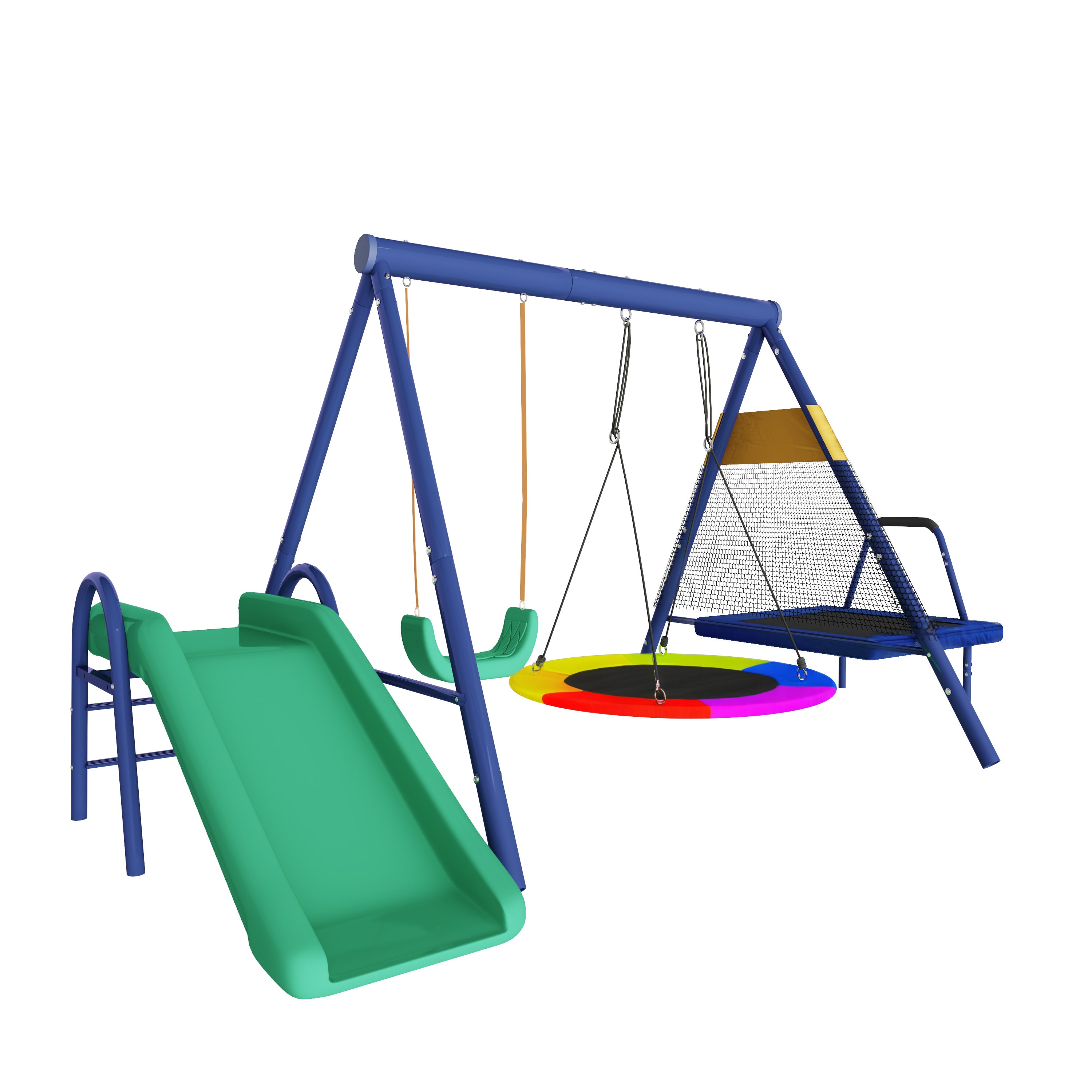Ensemble de balançoires extérieures avec balançoires, toboggan, trampoline, en acier - 5