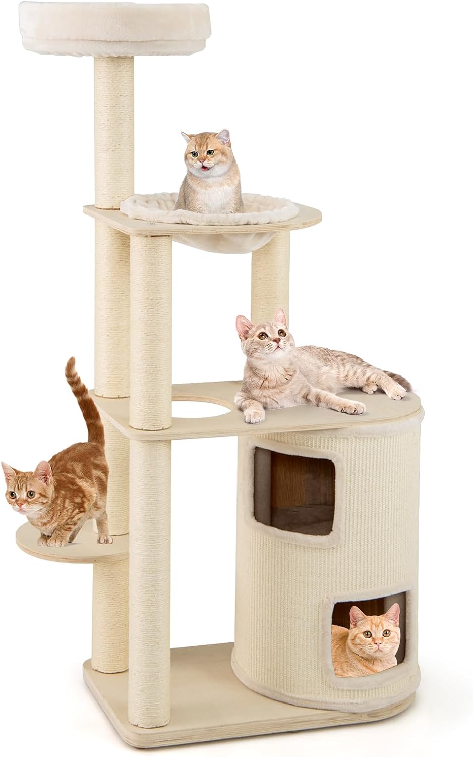 Arbor de pisică XXL 151 cm, Arbor de pisică din lemn cu 6 etaje, 3 pâşele de grif din sisal, 4 platforme, pernă din peluşă spălabilă, 70x39x151 cm