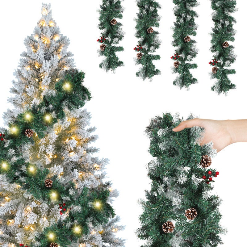 Guirlande Couronne De Noël Artificielle 9 Pieds - Décoration Pour Porte, Cheminée - PVC