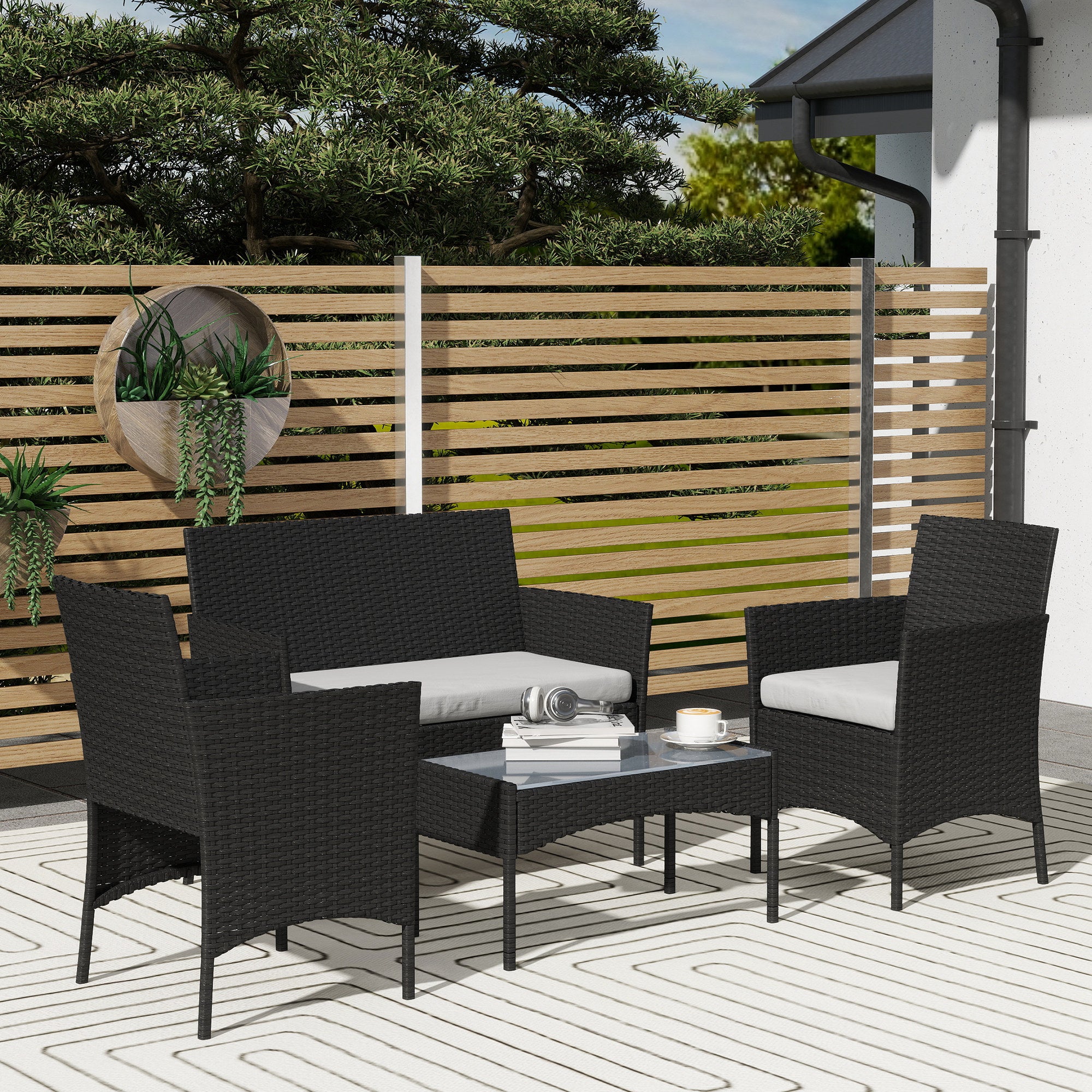 Salon de jardin extérieur Résine tressée Outsunny - 2
