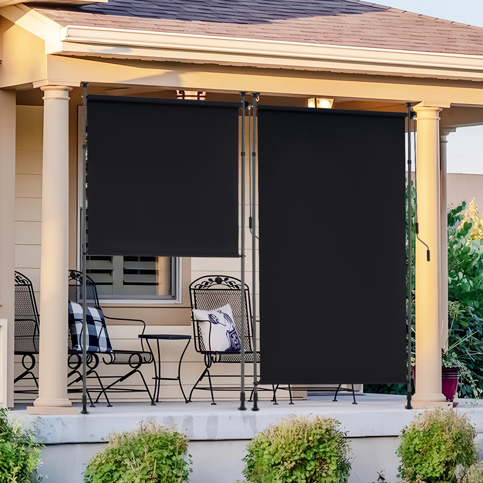 Store Auvent Vertical Manivelle Hauteur Réglable 150 X 220-310 CM, Store Extérieur Rétractable Sans Perçage, Écran Intimité pour Balcon, Noir - 9