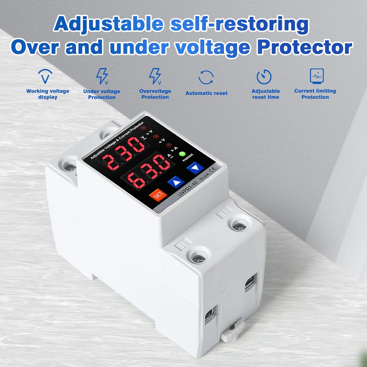 Protection contre les surtensions et les sous-tensions Rail DIN AC 230V 40A LED Parafoudre Arrêt Automatique en Cas de surtension et redémarrage - 3