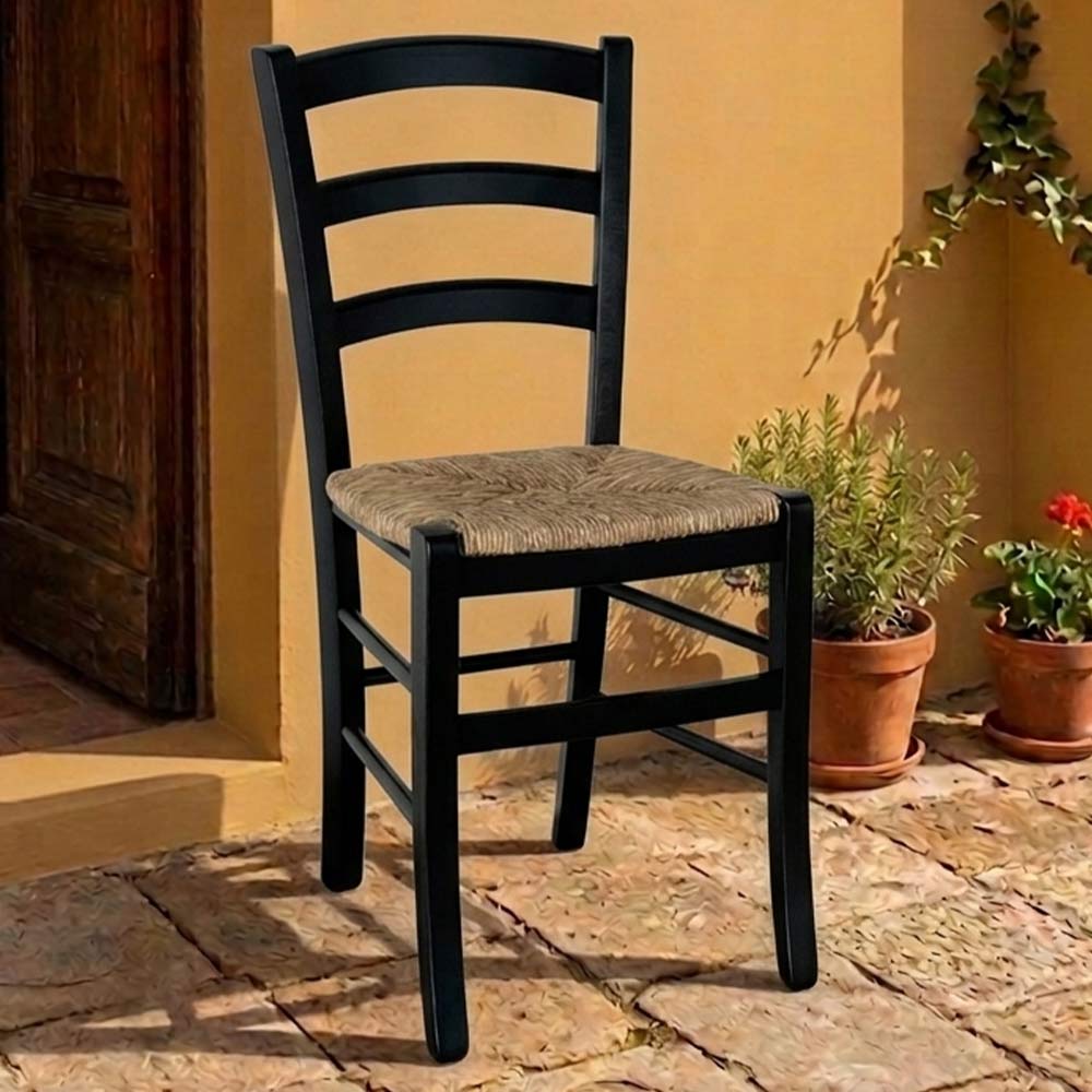 Sedia in legno di faggio con seduta paglia Venezia colore anilina verde