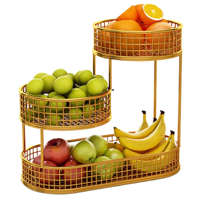 Koszyk na owoce na blat, metalowy kosz do przechowywania, odpowiedni do kuchni i salonu, 40*32*21cm (złoty)