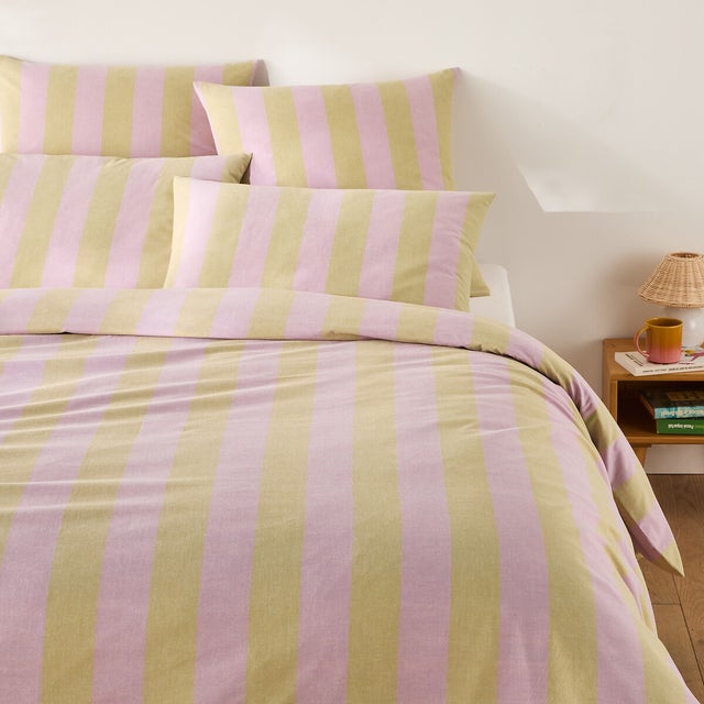 Housse de couette en coton, Tamori Ambre/Mauve - Rayures - 260 x 240 cm
