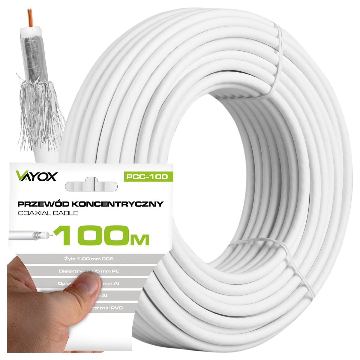 Kabel koncentryczny RG6U 100M PCC-100 Vayox