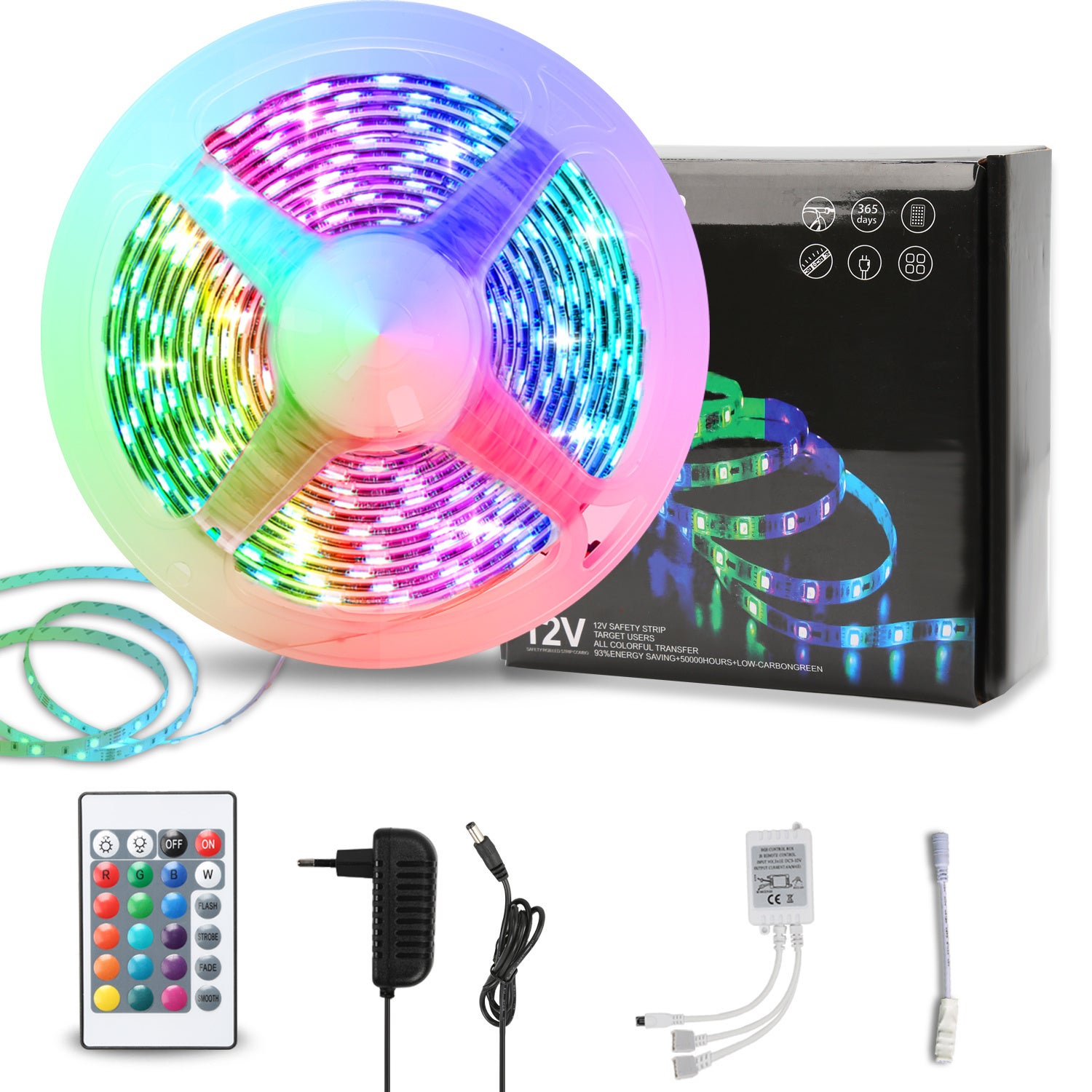 Taśma LED 4M 5050 SMD RGB, 120 diod LED z 24-klawiszowym pilotem + zasilacz 12 V do montażu na ścianie tylnej imprezy