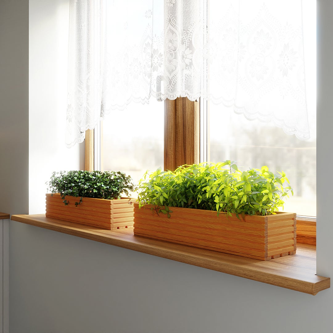 Boîte à fleurs en bois | Boîte à plantes | Pot de fleur 64 x 20 x 14,5 cm | Pot d'herbes | Pot avec insert en plastique | Imperméabilisé | Brun clair - 11