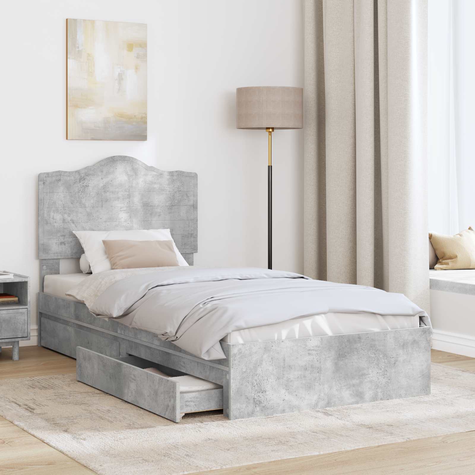 Lit de rangement Gris béton 90 x 190 cm panneau de bois - 3