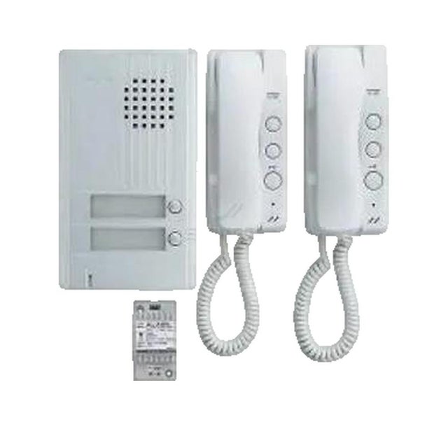 Kit portier audio 2 fils intégral avec 2 combinés façade alu - Argent