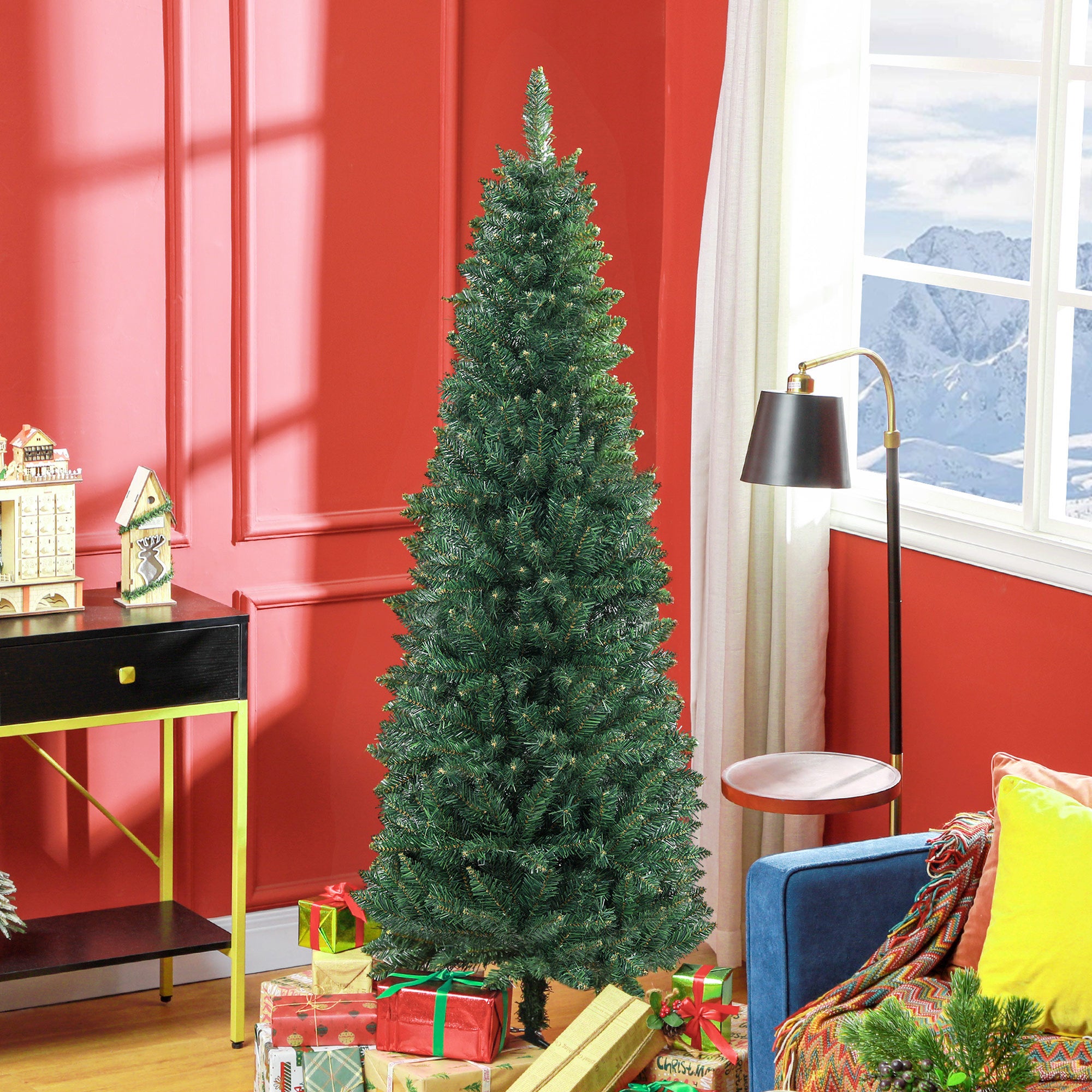 Sapin de Noël Artificiel 180 cm Arbre de Noël Slim avec support en acier pliable,479 branches épines Vert - 3