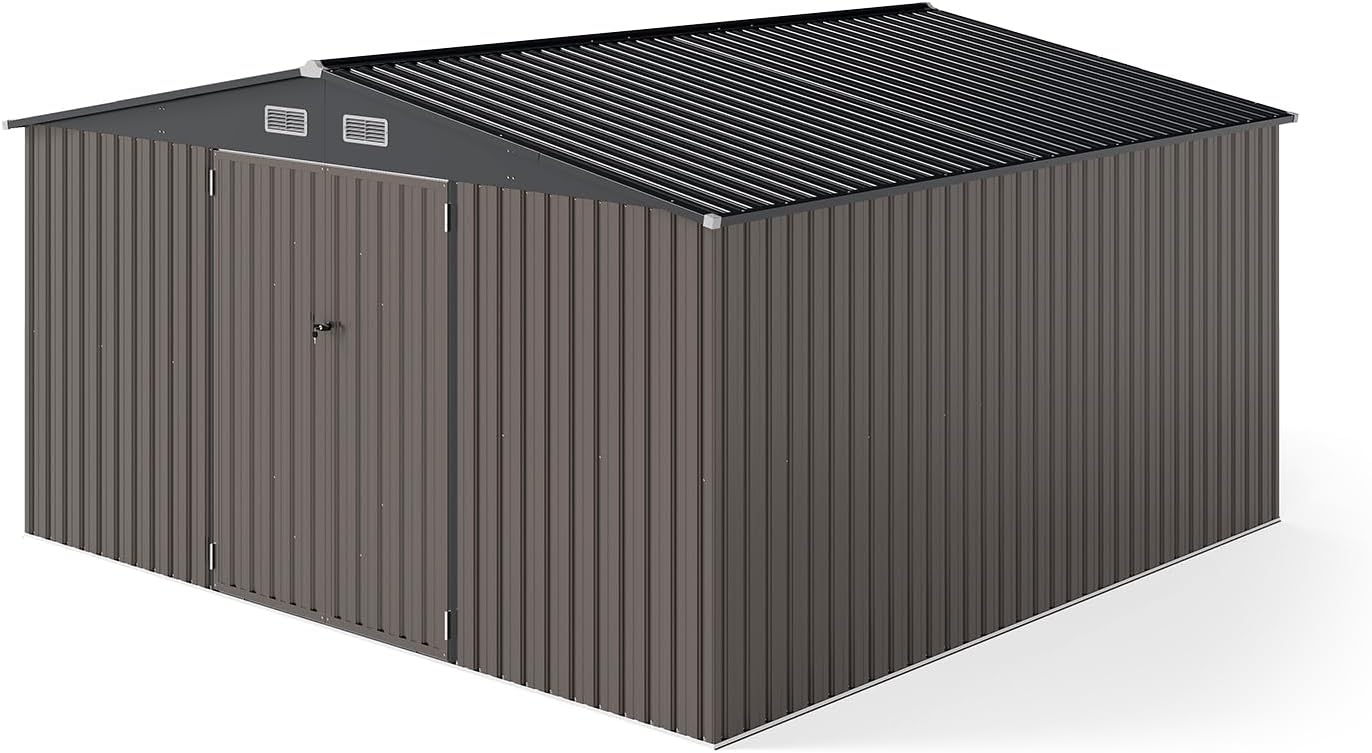 Metalowa Szopa Ogrodowa na Narzędzia 12,25 m² – 350 x 350 x 198 cm, Domek Ogrodowy, Organizer Zewnętrzny, 2 Drzwi, Zamek i Okno Wentylacyjne