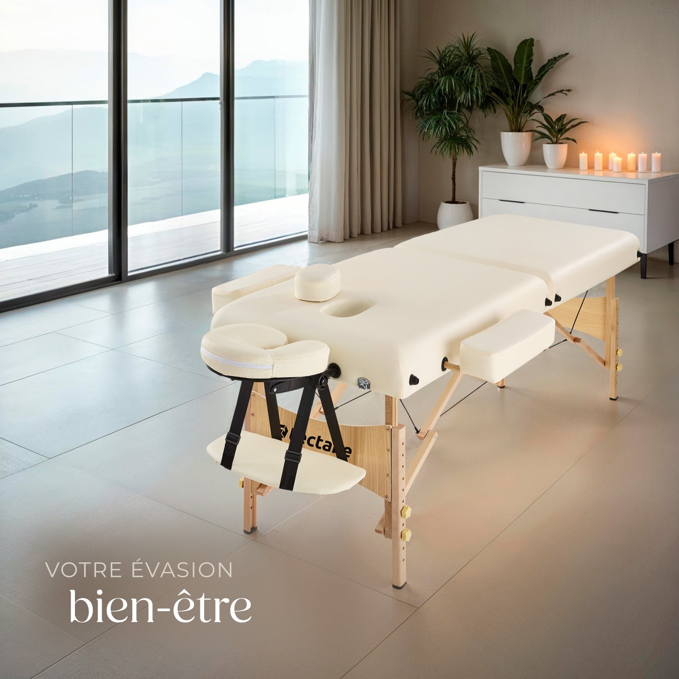 Table de massage 2 zones en bois et cuir synthétique pliable et réglable en hauteur TECTAKE - 9