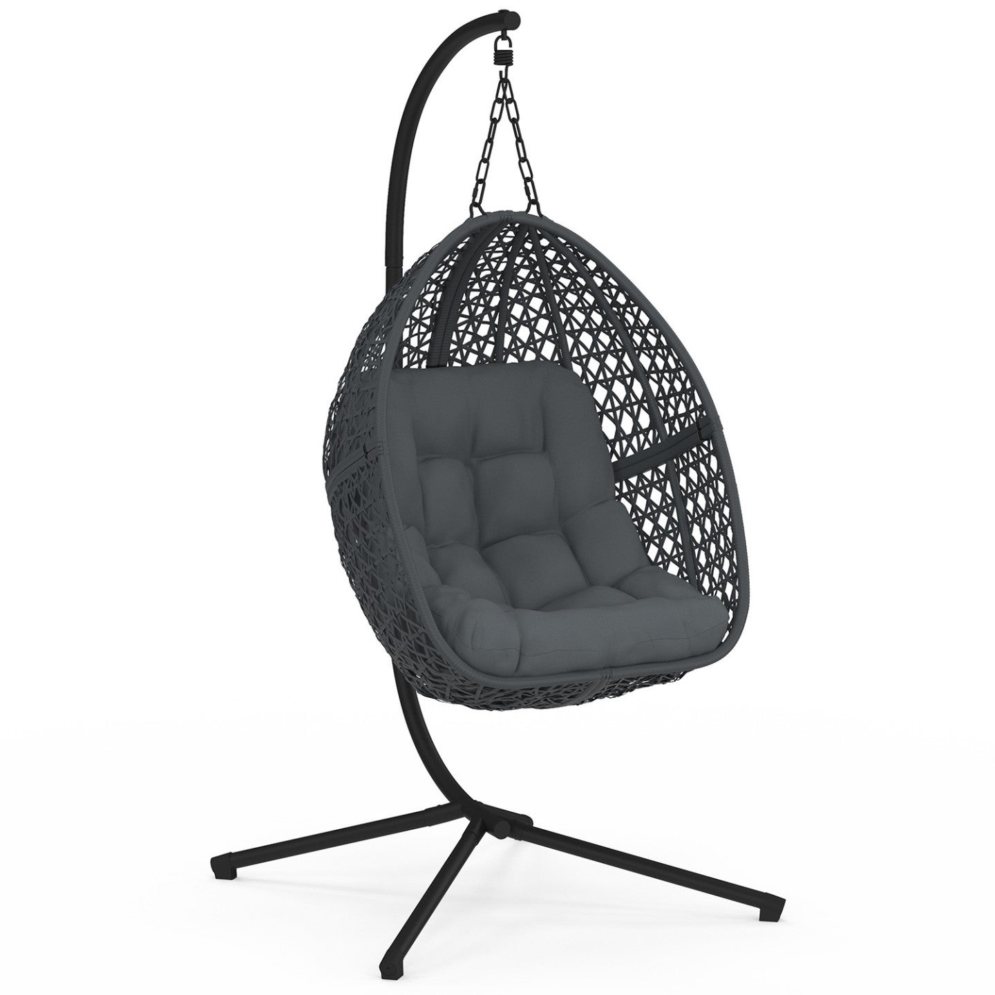 Fauteuil lune suspendu ajouré effet rotin avec coussin gris - 2