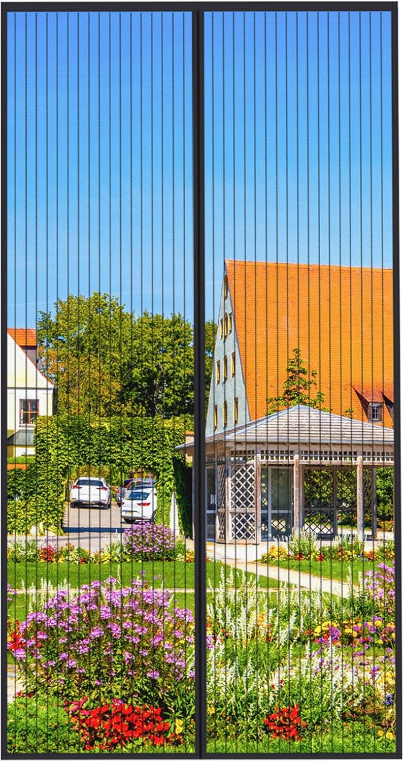 Czarne drzwi magnetyczne 100x220cm kurtyna przeciw muchom automatyczne zamykanie pasek klejący ultracienka siatka łatwa instalacja bez sprzętu