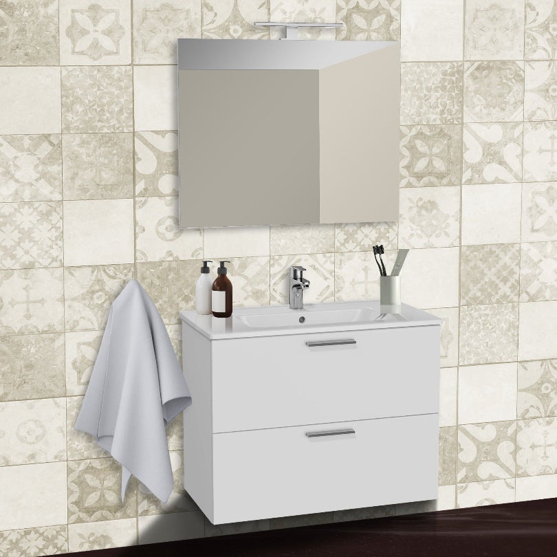 Mueble baño 80 cm blanco con 2 cajones incl. lavabo y espejo con luz - Mia | Vitra - 5