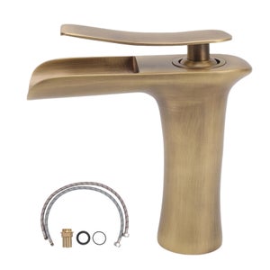 Rubinetto per lavabo a cascata in ottone anticato, miscelatore
