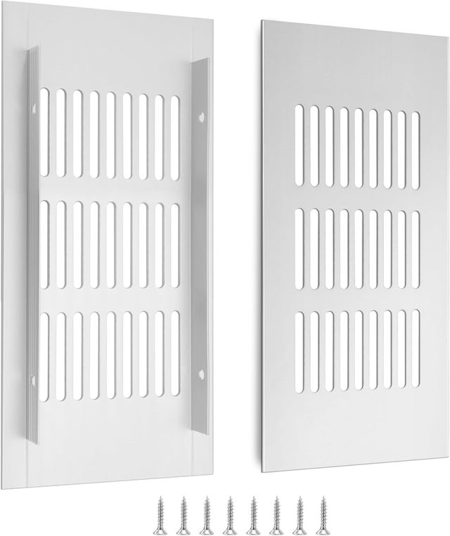 Kratka wentylacyjna aluminiowa prostokątna, ze śrubami, do wentylacji szaf i pomieszczeń, 15 x 8 cm, biała, 2 sztuki