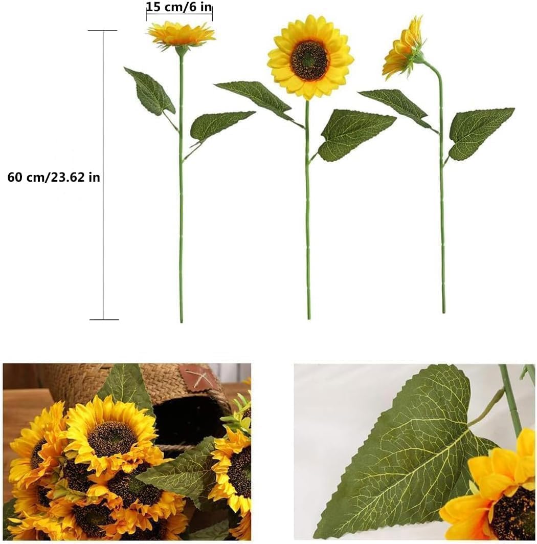 Lot de 6 tournesols artificiels géants fleurs fausses à longue tige en plastique pour vases décoration maison mariage fête d'anniversaire - 3