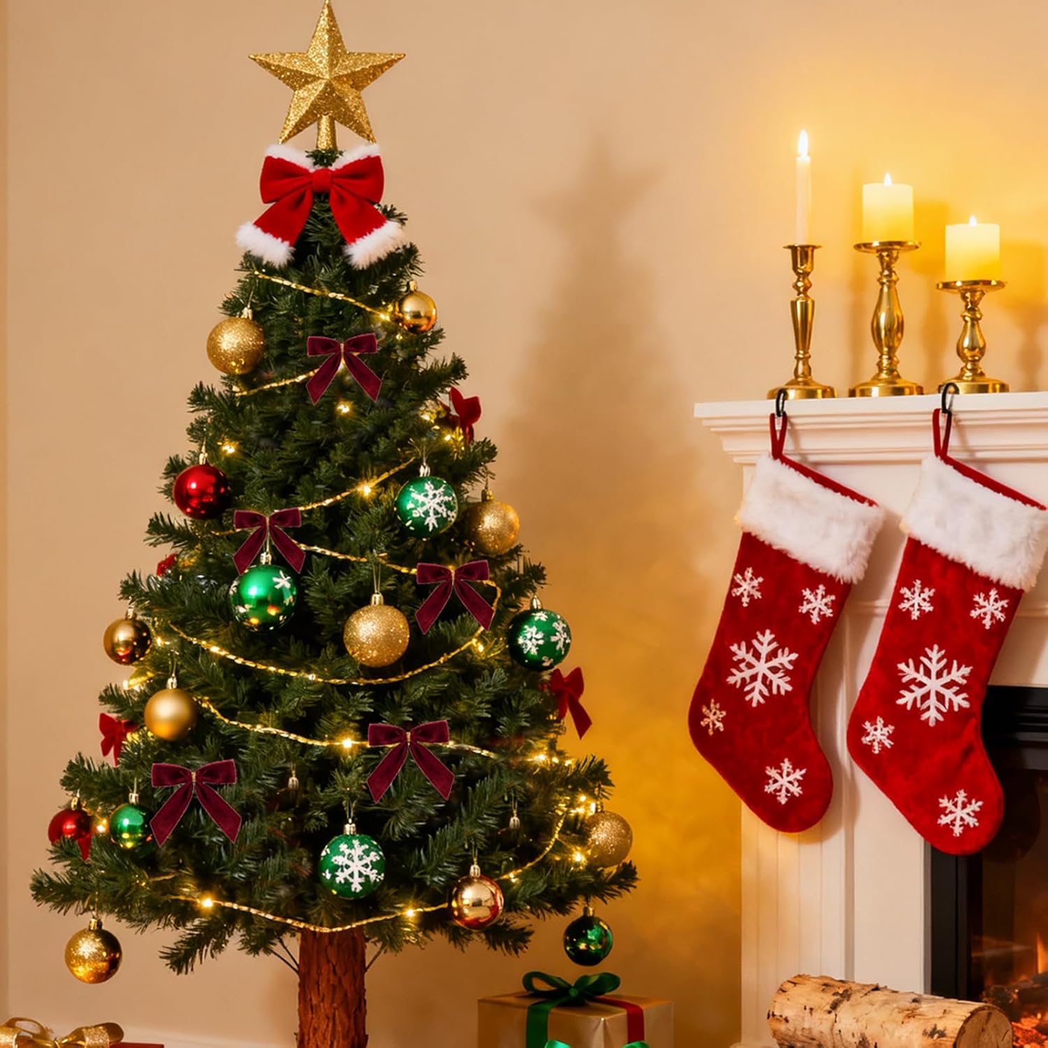 24 lazos navideños de terciopelo de 9 cm: decoraciones para árboles, coronas,regalos y el hogar; ideales para manualidades, bodas, chimeneas y puertas - 3