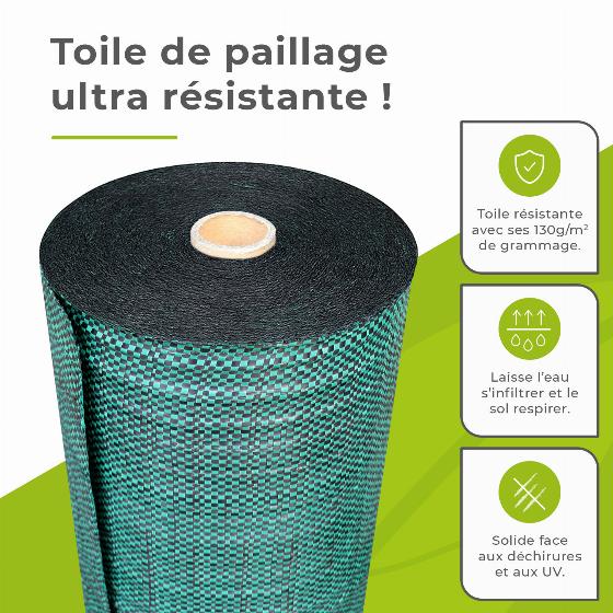 Jardiprotec - Toile de paillage 130g-m² contre les mauvaises herbes - 0,69x10m - 5