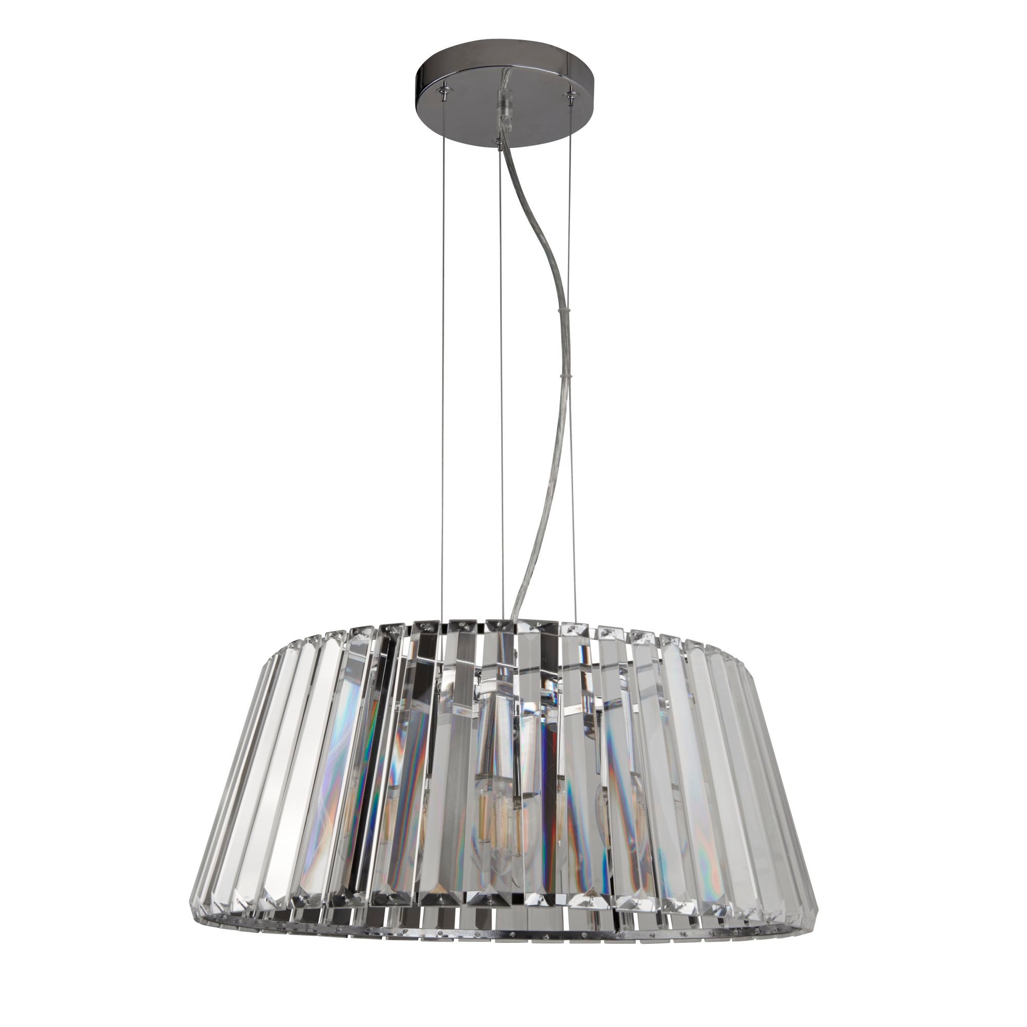 Suspension TIARA 5L métal chrome et Verre clair, convertible en plafonnier, E14 5x60w max, diam 47cm Haut 150cm - 2