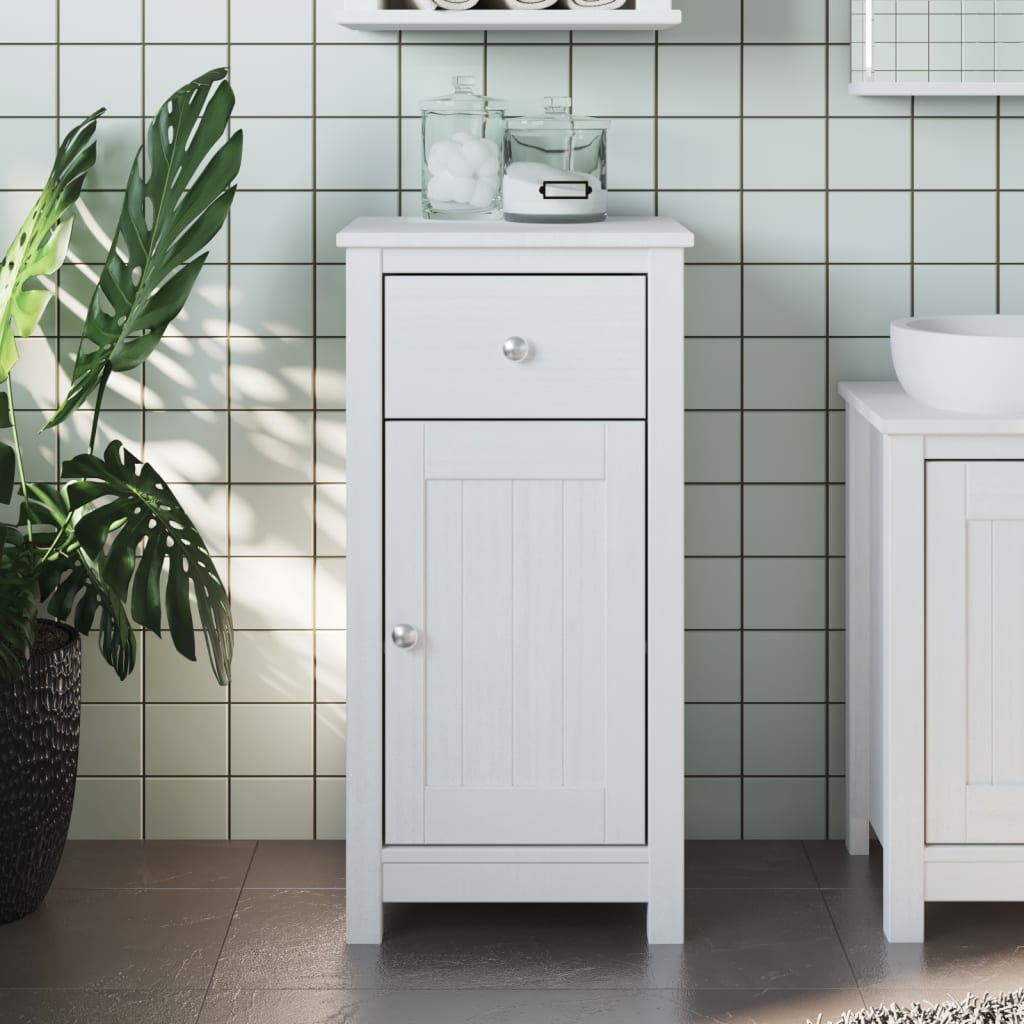 VidaXL Mobile Bagno Corona 45x33x80 Cm In Legno Massello Di Pino - Con Cassetto E Anta, Fissaggio A Parete