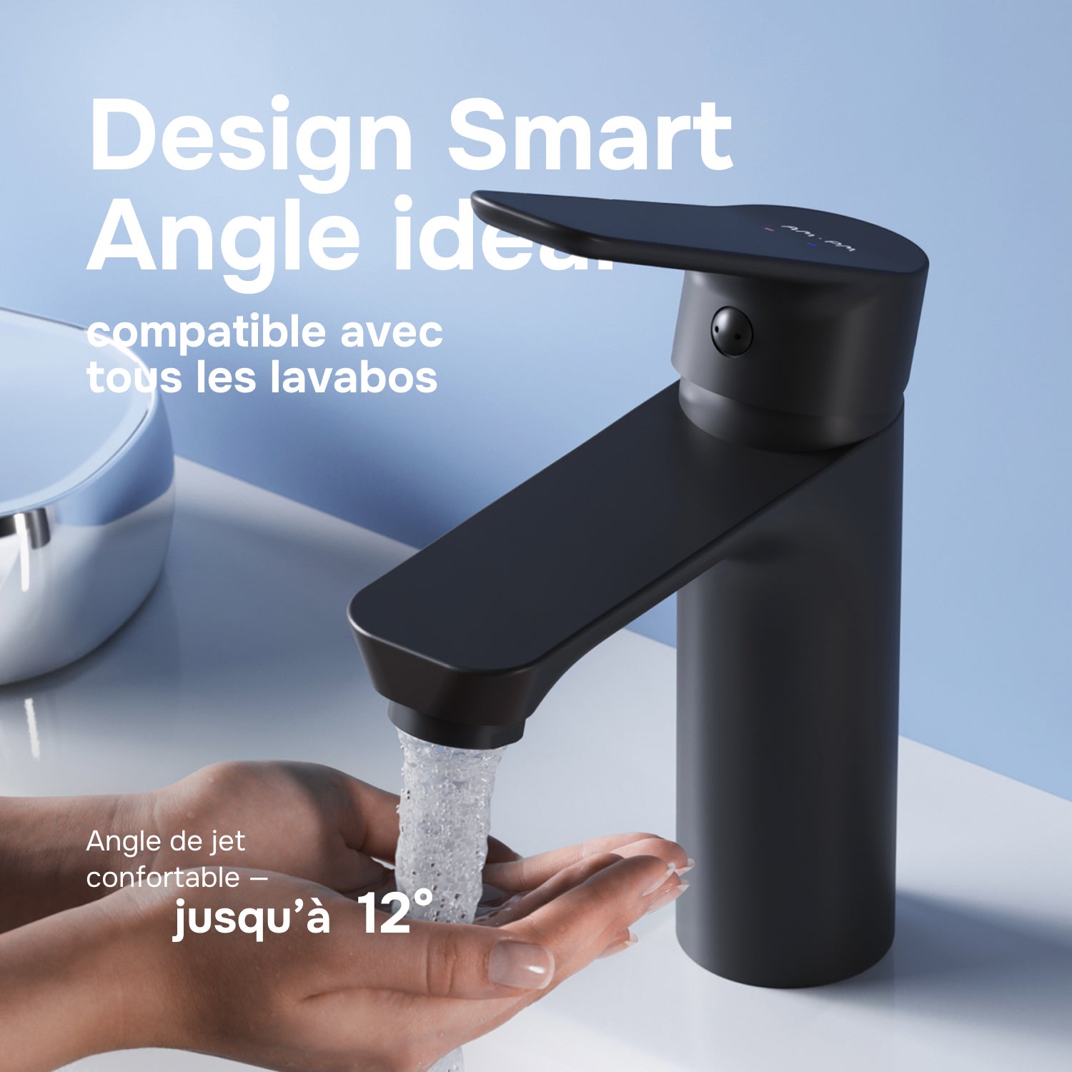 Mitigeur de lavabo, Robinet de Lavabo, Mitigeur Salle de Bain Robinet de lavabo, Noir, Hit, taille M, FTA02222 AM.PM - 9