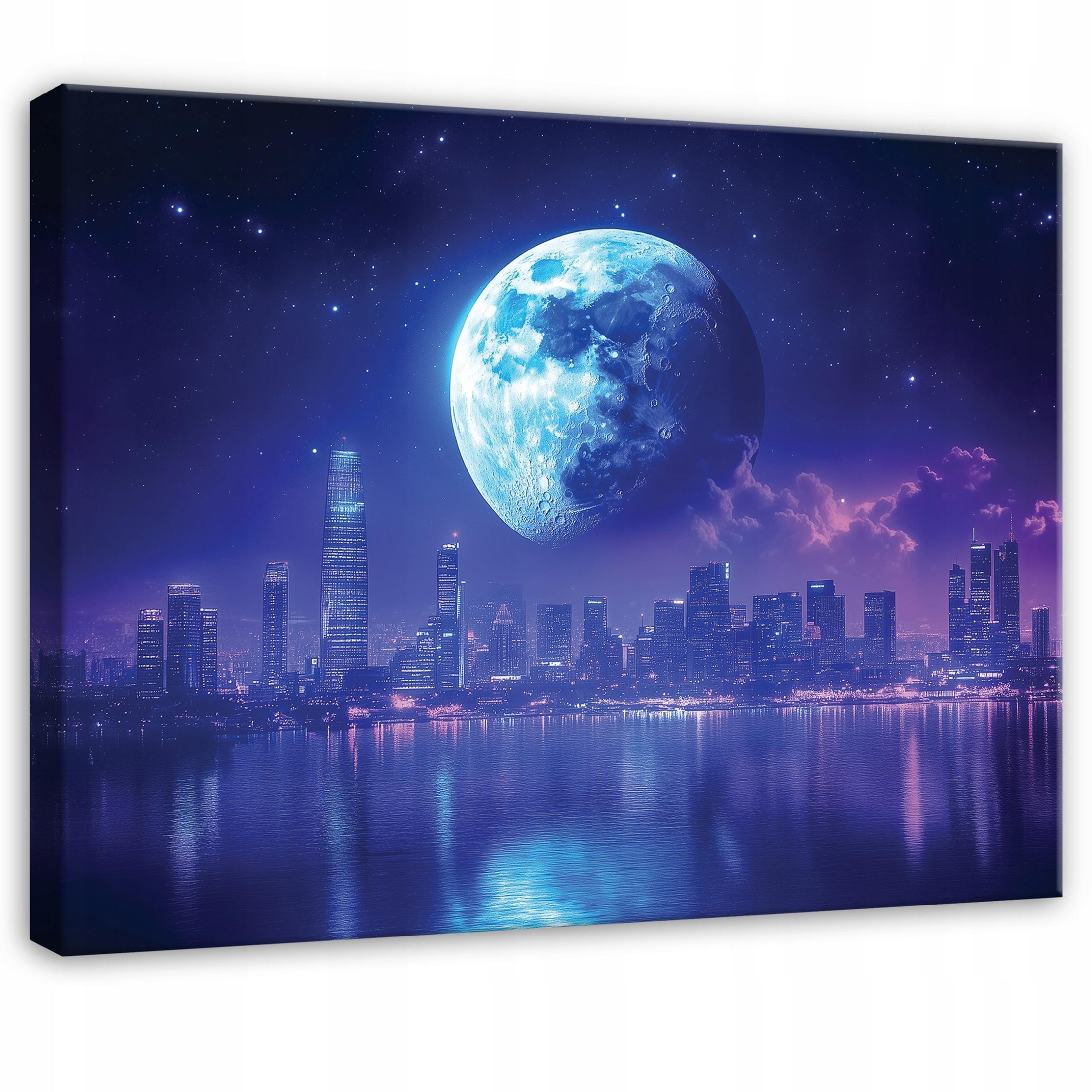 Tablou Canvas oras albastru Lune Tablou decorativ Living Bucatarie Tablouri de perete x cm