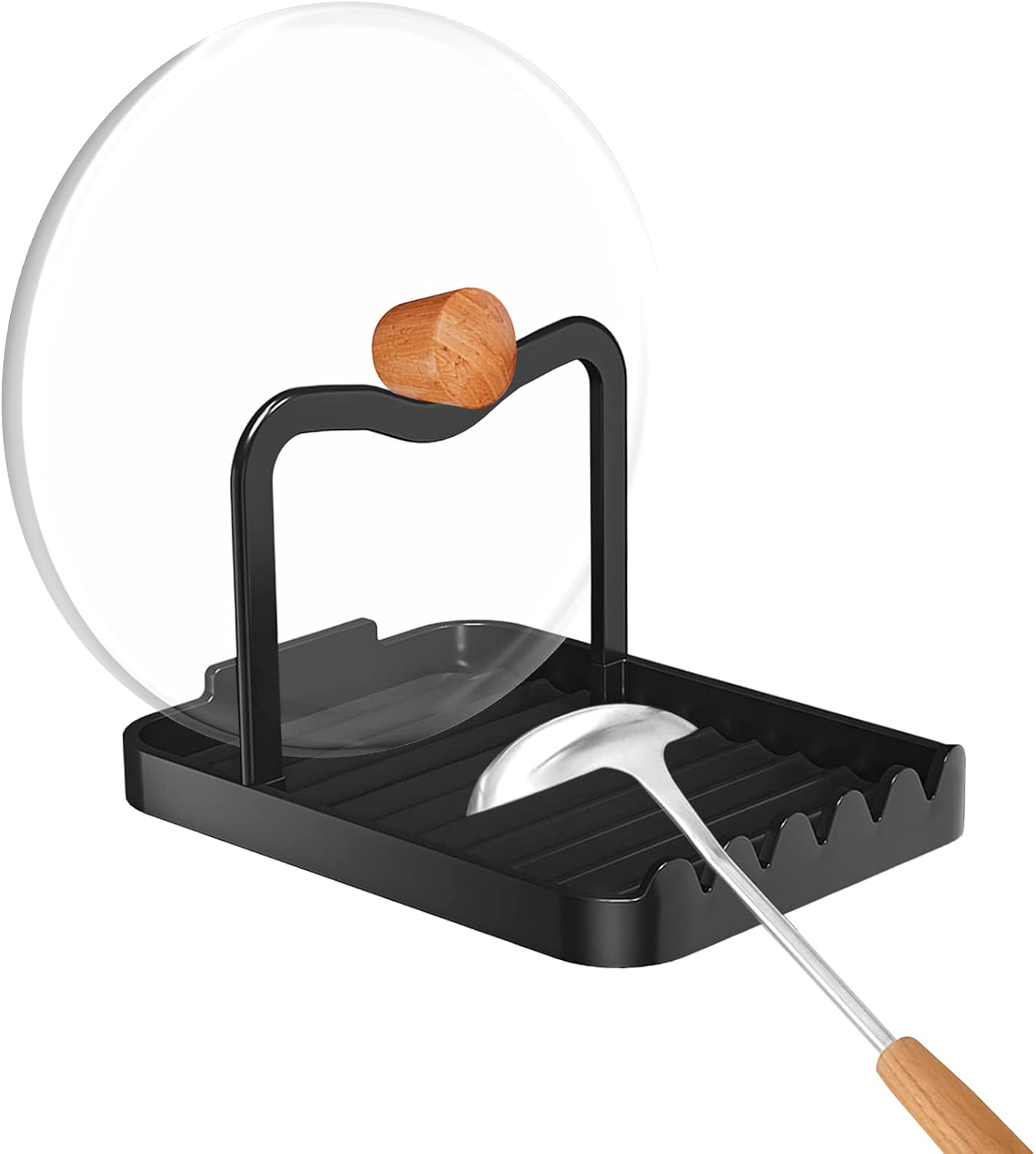 Uchwyt na pokrywkę garnka, podstawka na łyżkę, tacka ociekowa na przybory kuchenne, pokrywkę garnka i łyżkę