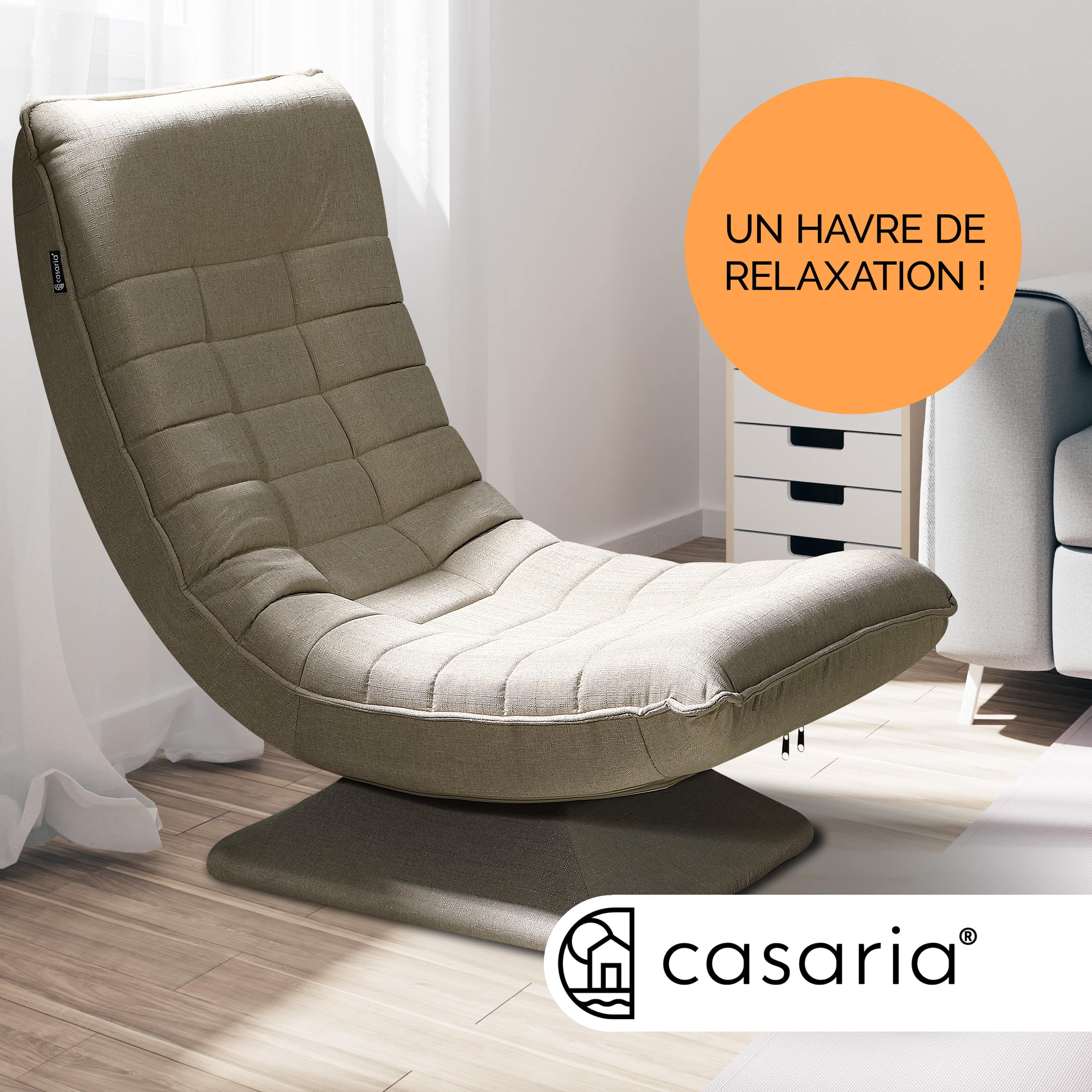 CASARIA® Fauteuil tout confort pivotant à 360° Crème capacité de charge de 150kg siège de gaming 58x57x84/87cm relaxation - 2