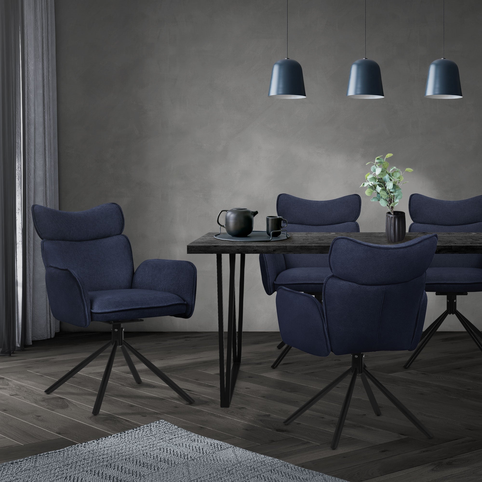 Lot De 4 Chaises Pivotantes Design - Bleu Et Beige - Pour Salon Ou Salle à Manger - Neuf