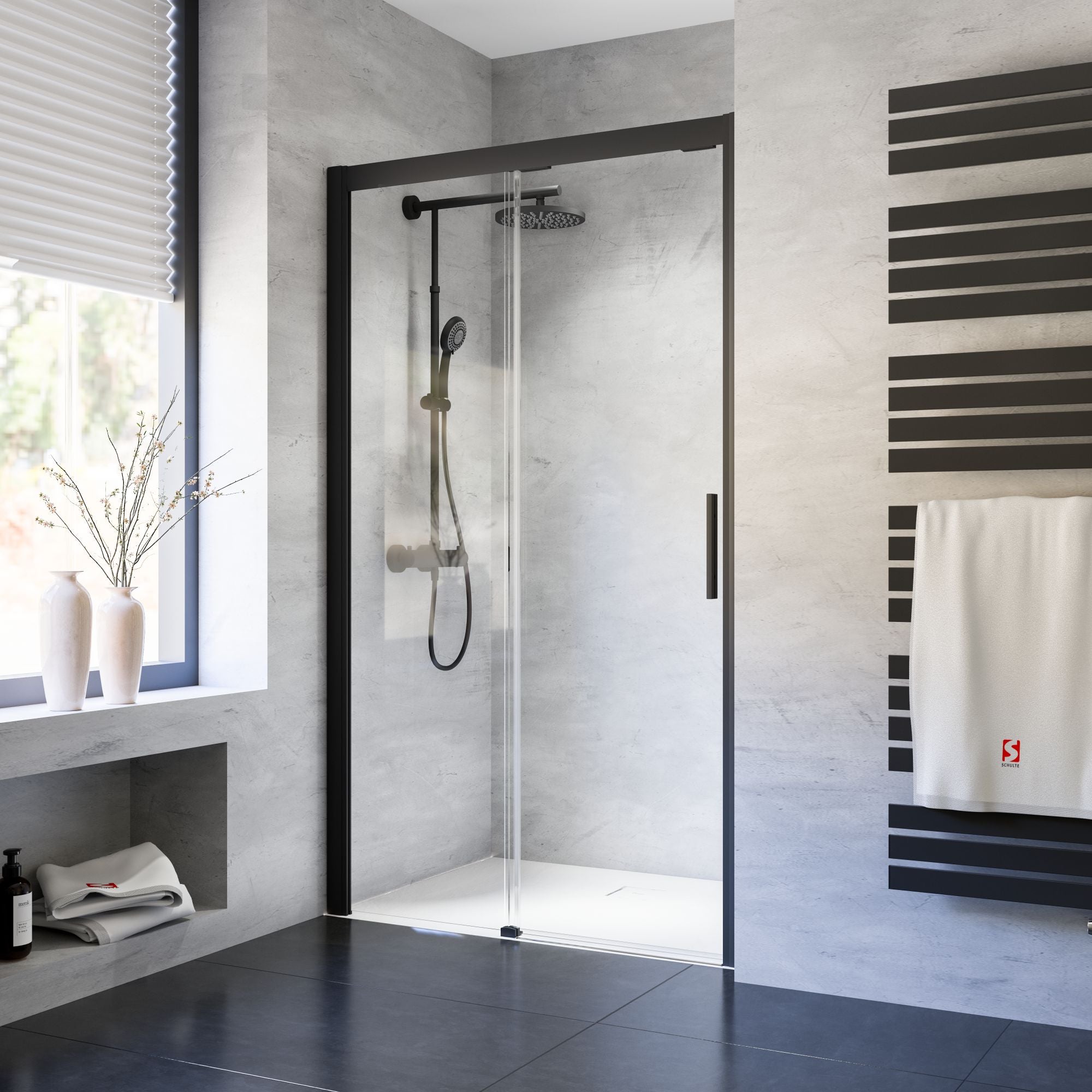Porte De Douche Coulissante Idralite Prime 120cm - Verre 8mm, Noir, Droite