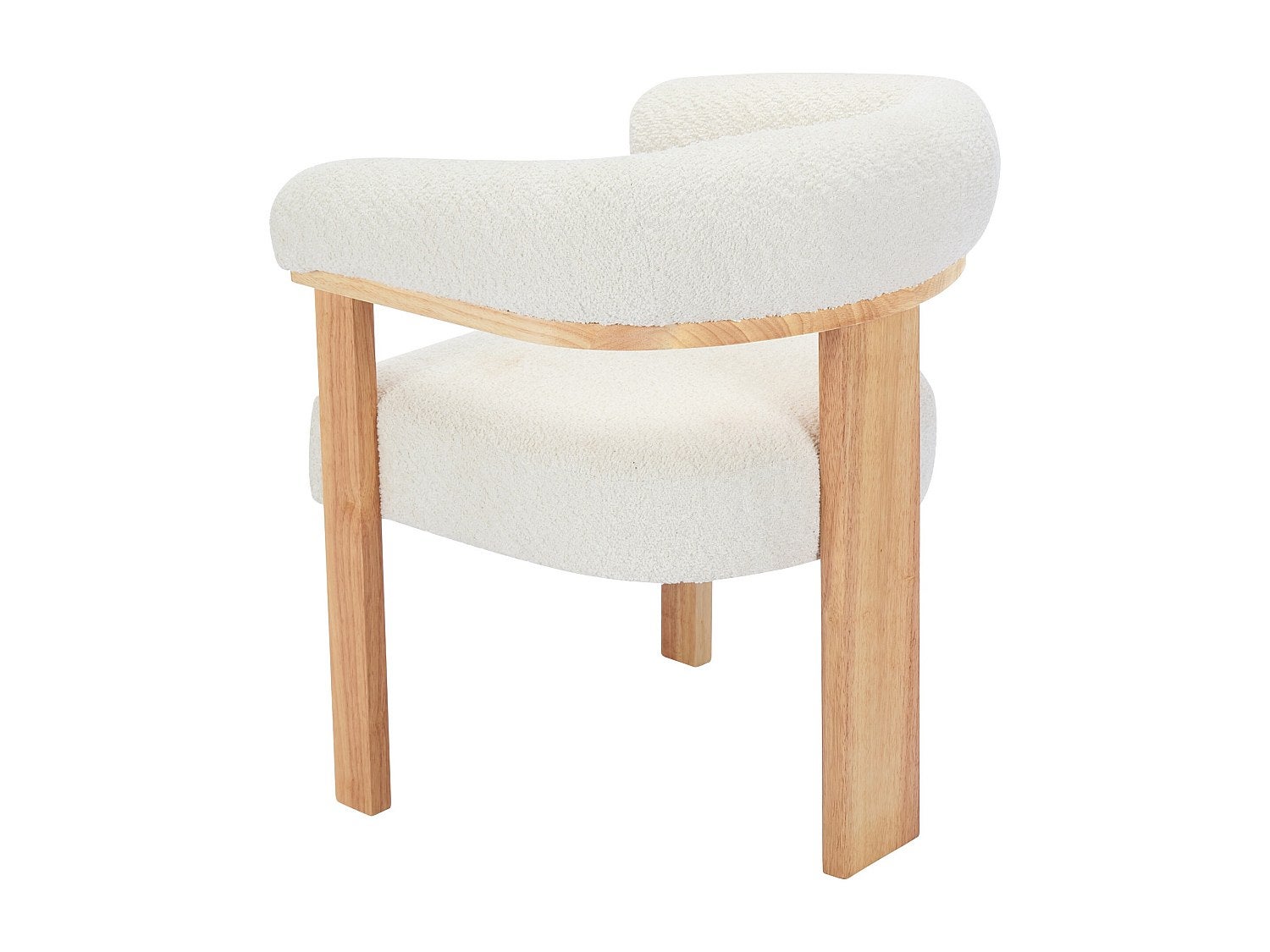 Lot de 6 chaises avec accoudoirs en tissu bouclette et bois d'hévéa naturel - Blanc - LIVELIA - 7
