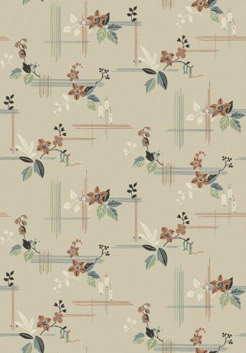 Tapeta zabytkowe kwiaty beżowym,terakotaIzielonym - 53 cm x 10.05 m - BORASTAPETER