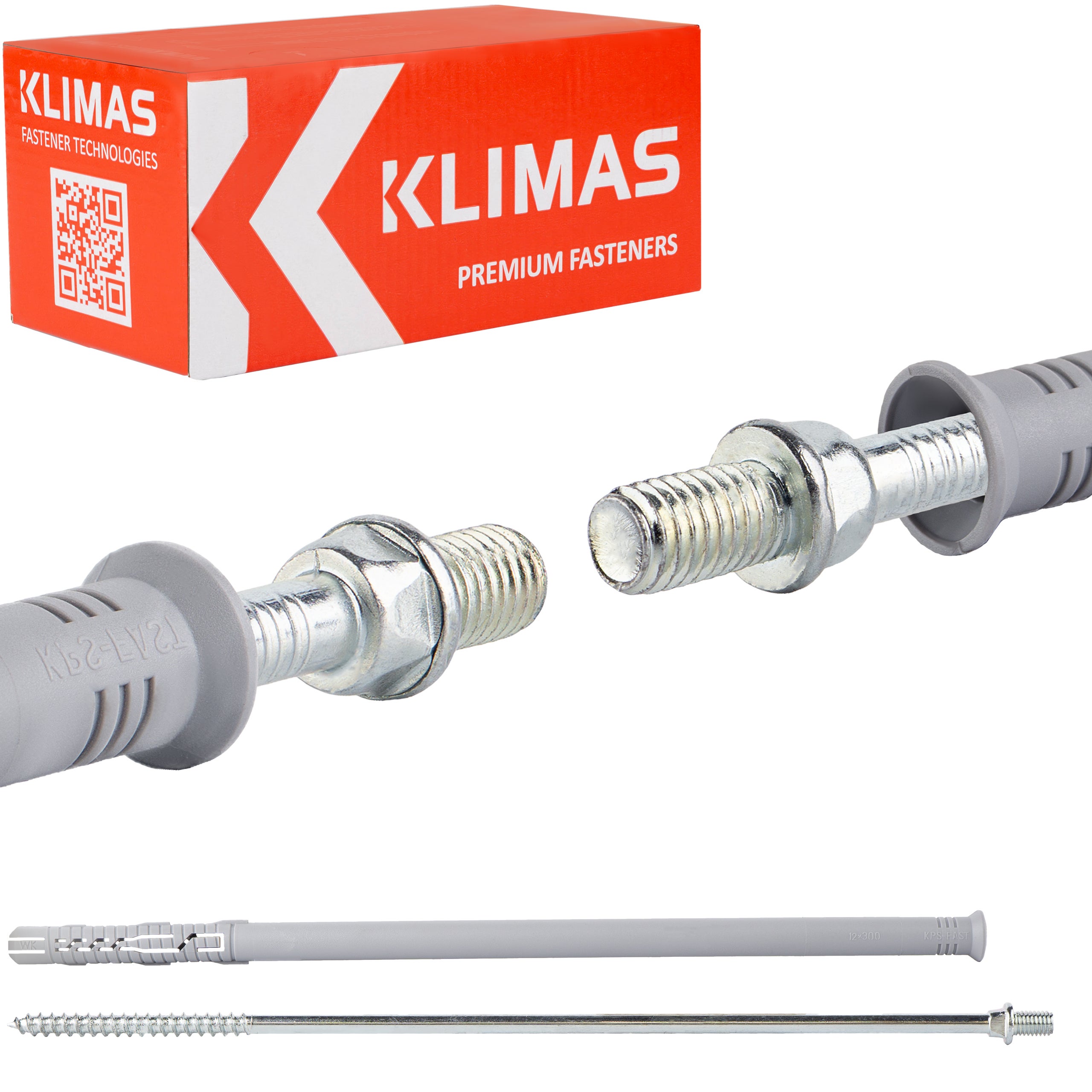 Kołki rozporowe ramowe Klimas KPD 12x300 mm z wkrętem dwugwintowym M8 25szt