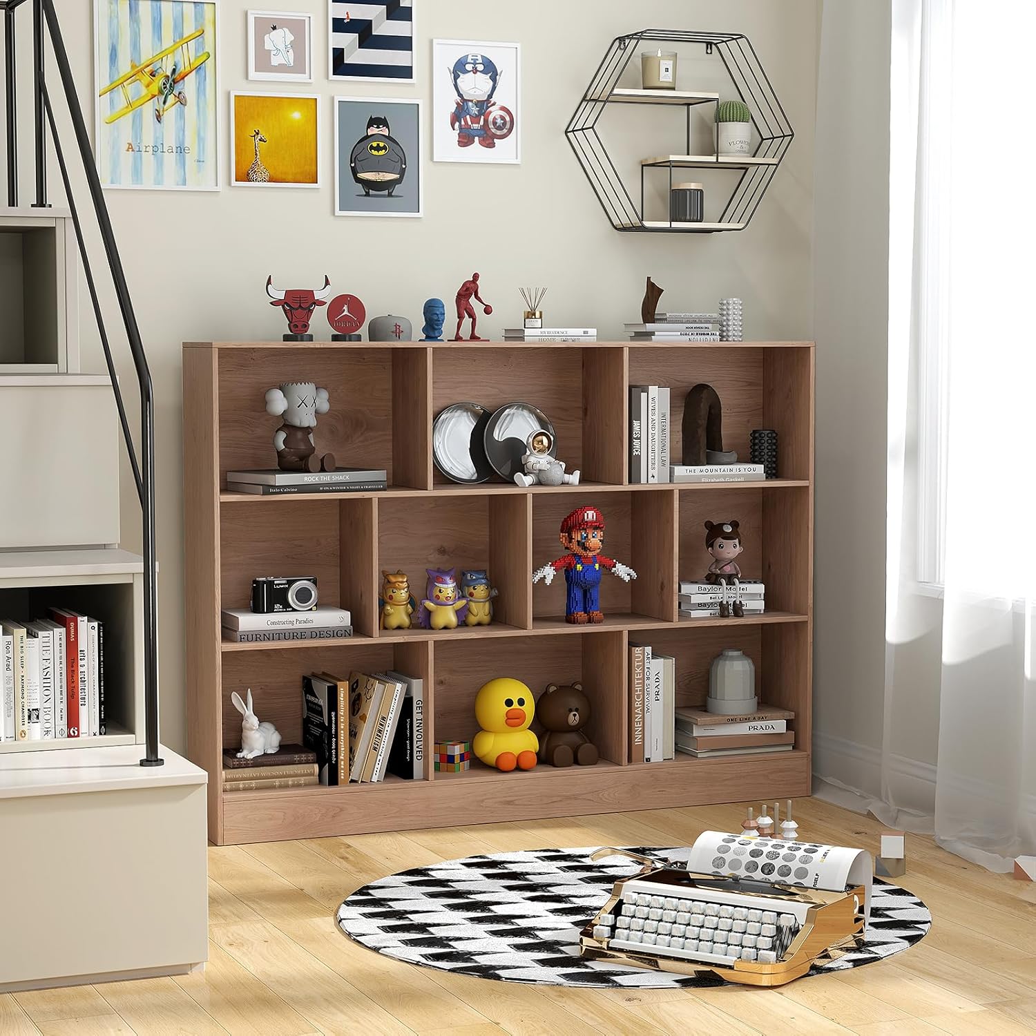 Libreria Alta Industriale 4 Ripiani In Legno - 95x40x30 Cm - Scaffale Stretto Con Contenitore Per Soggiorno, Ufficio, Cucina - Nero
